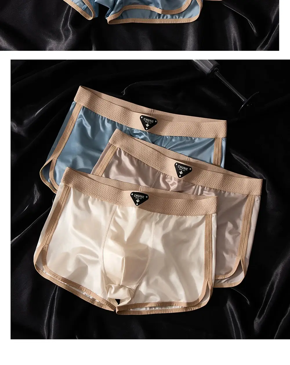 3 Pz/pacco Mutandine da Uomo di Seta Ghiaccio Simil Raso di Lusso Igroscopico Traspirante Doppio Strato di Seta Boxer Mutande Elastiche Alte 3256809382495730