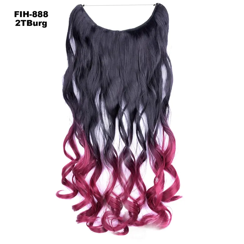 Synthetic One piece Hair Extensions No Clip No Glue Invisible 24inch Long Straight Wave Heat Resistant String Hairpiece