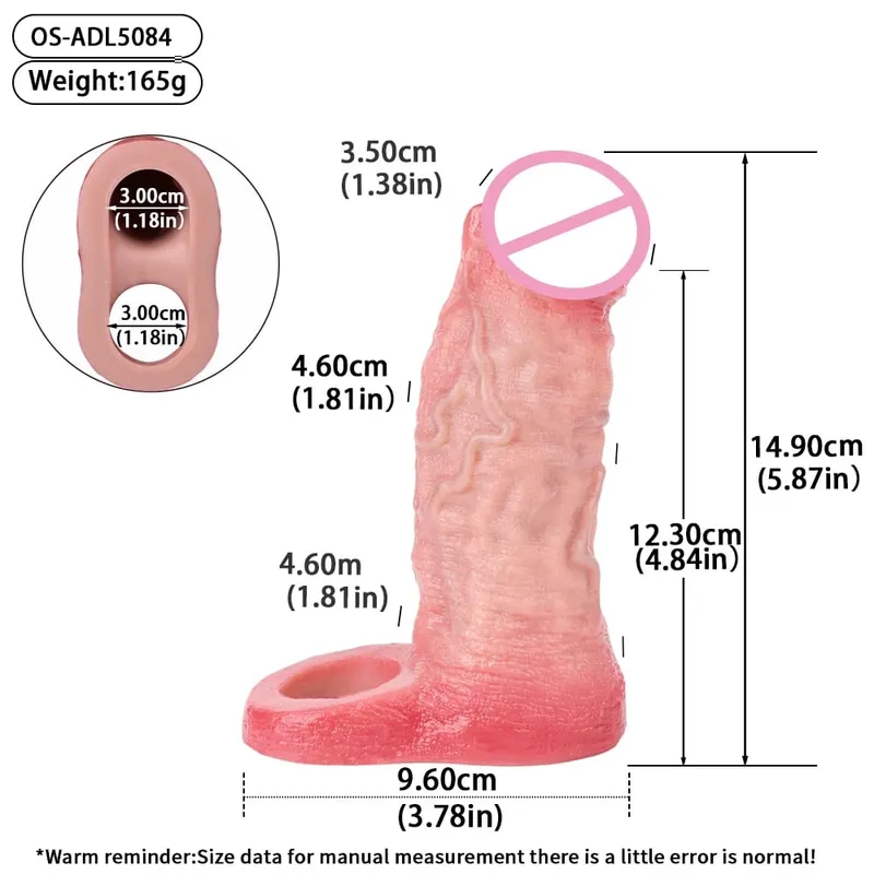 Penis Extender Device Cover Sleeve Girth Enhancement Pleasure Dildo Sheath Adult Sex Toys For Men Reusable Condom 18+