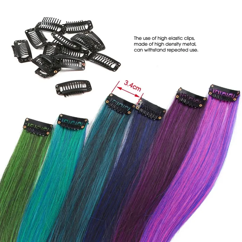 Alileader Clip On Hair Extension 57Color Ombre Straight Hair Extension Clip בחתיכות שיער בטמפרטורה גבוהה פייבר חתיכות שיער