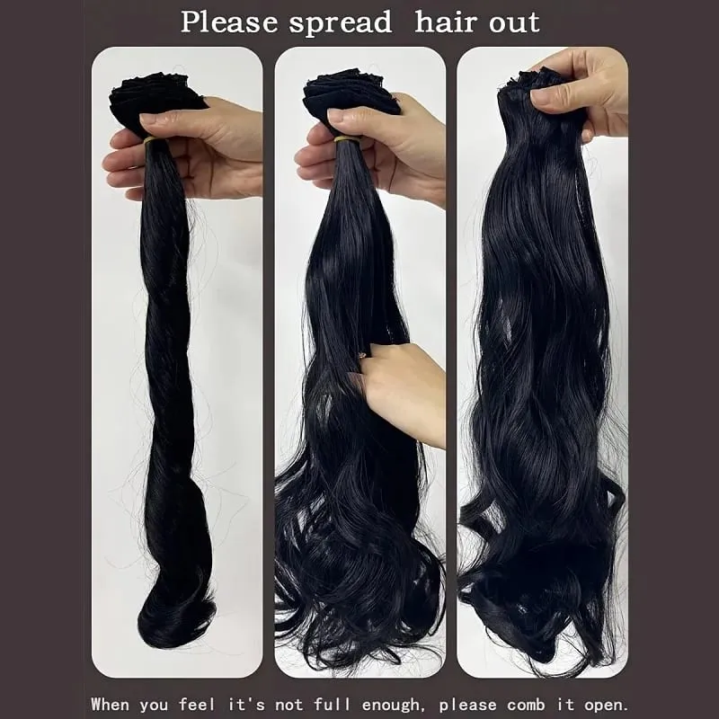 20Inch Synthetic Long Curly Clip In Hair Extensions Heat Resistant Fluffy Hairpiece for Women Daily Party Use