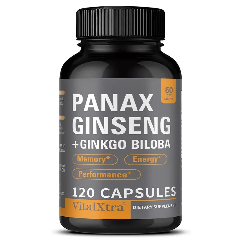 Panax Ginseng + Ginkgo Biloba 120 Vegan Capsules Supports Heart Health and Muscle Function Athletic Performance