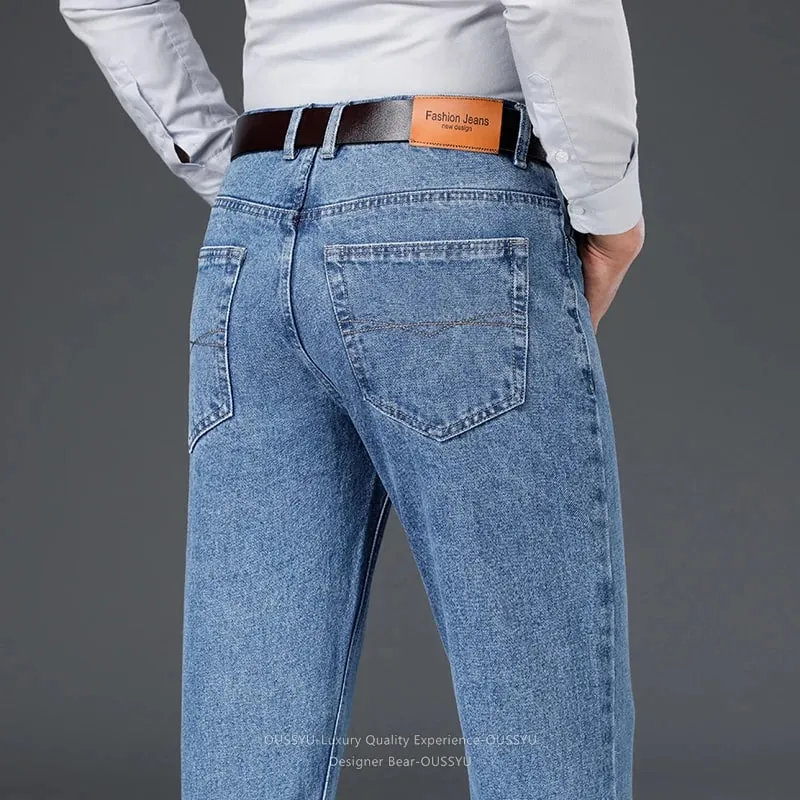 Luxury Quality Autumn Winter 100%Cotton Men's Jeans Business Denim Pants Straight High Waist Father Trouser Male Plus Size 40 42