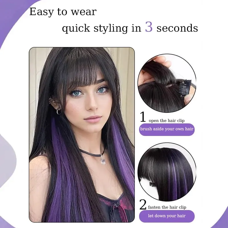 2PCS/SET Colored Party Highlights Clip in Hair Extensions 24inch Long Straight Hair Clips Hairpiece for Halloween Christmas Wear