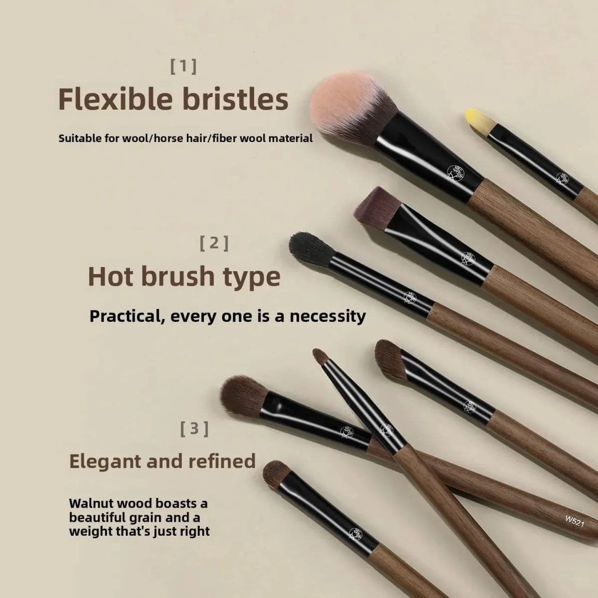 Walnut Wood 8Pcs Animal Hair Makeup Brush Set Fluffy Blush & Eyeshadow Foundation Blending Detail Makeup Brushes Cosmetic Tool