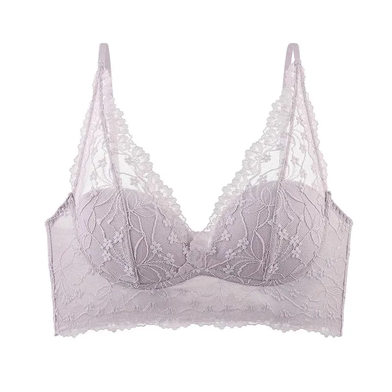 Pakaian dalam seksi renda mewah ringan untuk wanita bra push-up untuk payudara kecil sisi sokongan payudara gaya vest belakang cantik st nipis