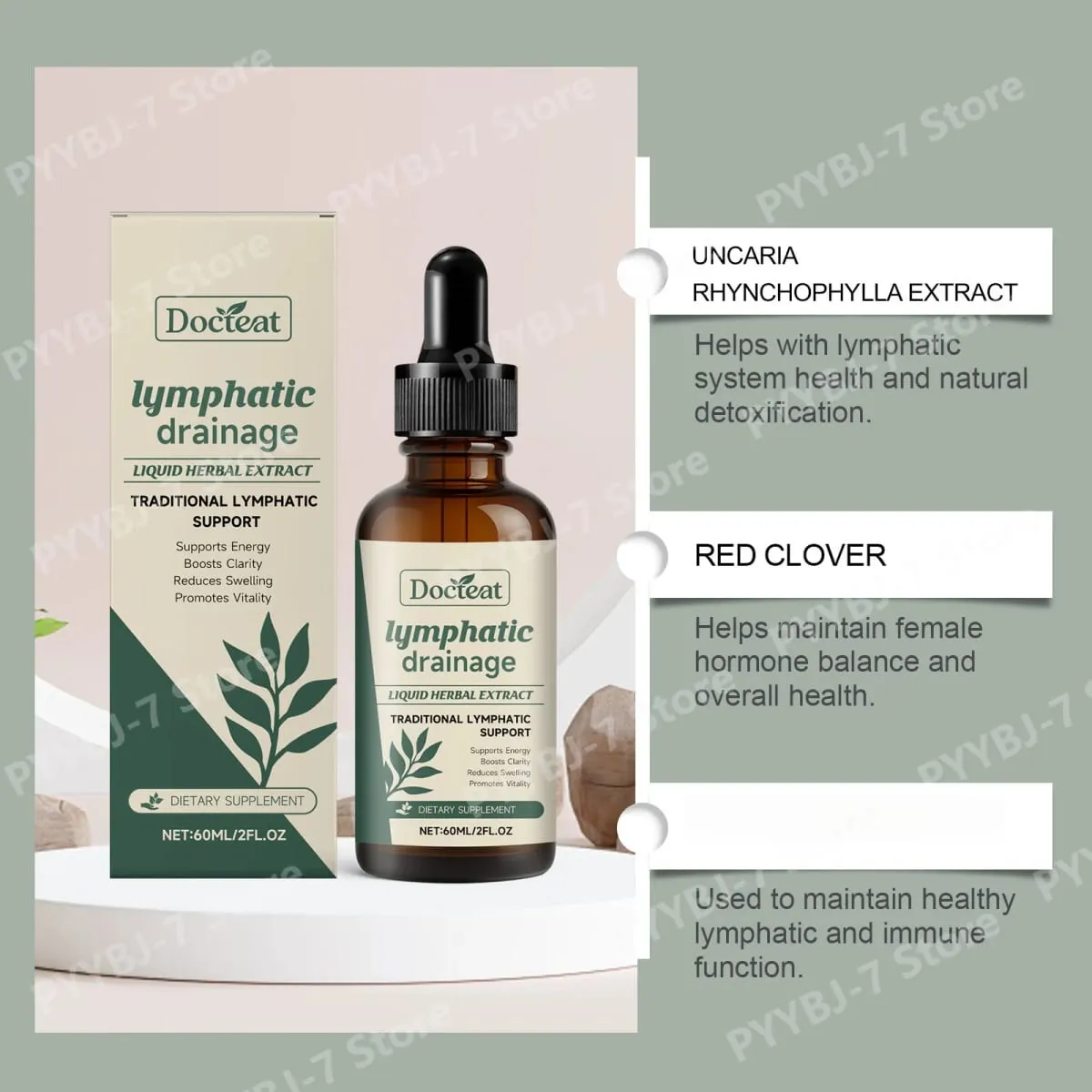Lymphatic Drainage Drops 60ml Help Bloat Relief Immune System Health Extract with Cleavers Red Clover Stillingia Prickly Ash