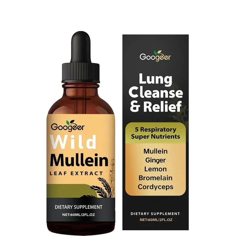 Extracto de hoja de gordolobo salvaje de Googeer, soporte respiratorio líquido, extracto de cáscara de limón y jengibre, extracto de bromelina y Cordyceps, 60 ML