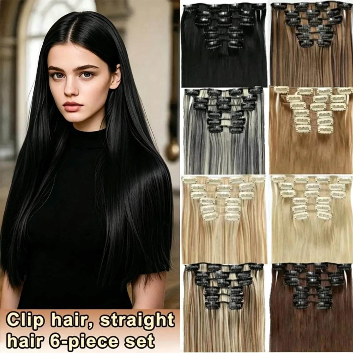 24Inch 16 Clips in Hair Extensions Long Straight Hairstyle Blonde Black Hairpieces Heat Resistant False Hair Daily Use Cosplay
