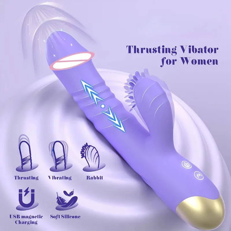 Tongue Licking Vibrator For Women G-Spot Clitoral Stimulation Adult Sex Toy 10 Stretch Modes 10 Vibration Modes Thrusting Dildo