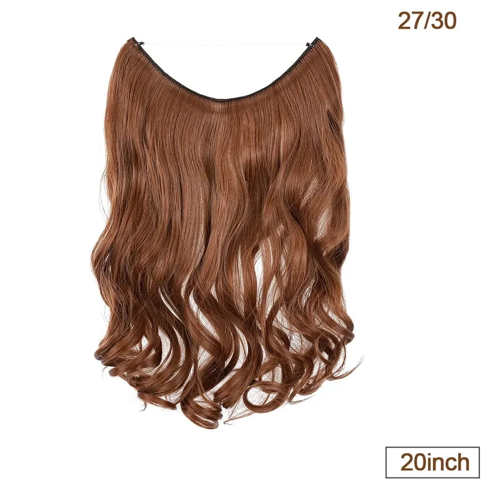 Synthetic Invisible Wire Hair Extensions Transparent Wire AdjustableLong Wavy Curly Secret Hairpiece 20 Inch for Women