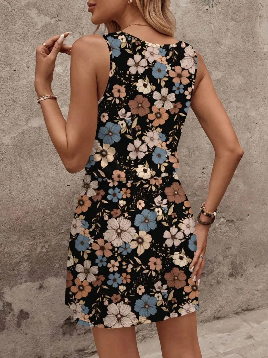 Women's Spring/Summer Casual Floral Print Sleeveless Vest Dress