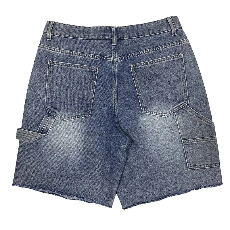 Pants Denim Men Jeans Knee Length Hot Drilling Vintage Washed High Waist Straight Trousers Y2k Streetwear Splice Casual 2026