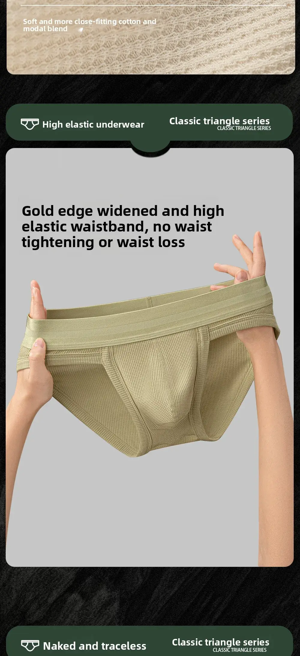 3pcs Sexy Men Waffle Cotton Briefs with Raised Bag Support Pouch With Hole U Spacious Separate Crotch Breathable Anti-sweat 3256812343913911