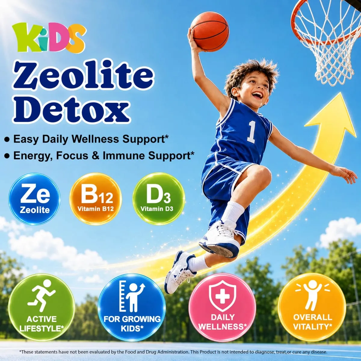 Kids Zeolite Detox Drops with Vitamin B12 & D3 Immune Energy & Bone Health Support for Growing Children Berry Flavor 60mL