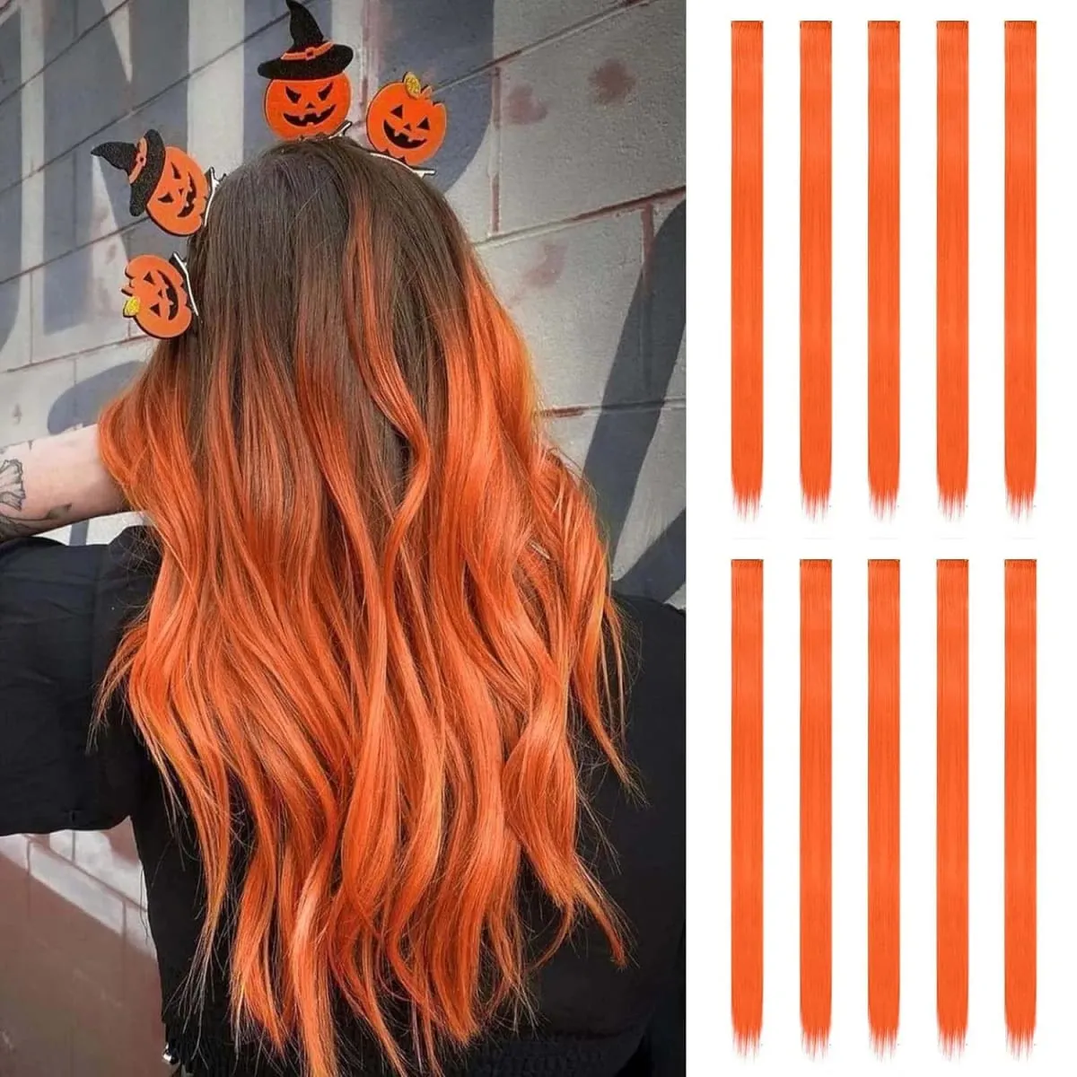 Syntetisk 10PCS Clip in Hårförlängningar för kvinnor Flickor Barn Färgade Fest Höjdpunkter Extensions Flerfärgade rakt hår