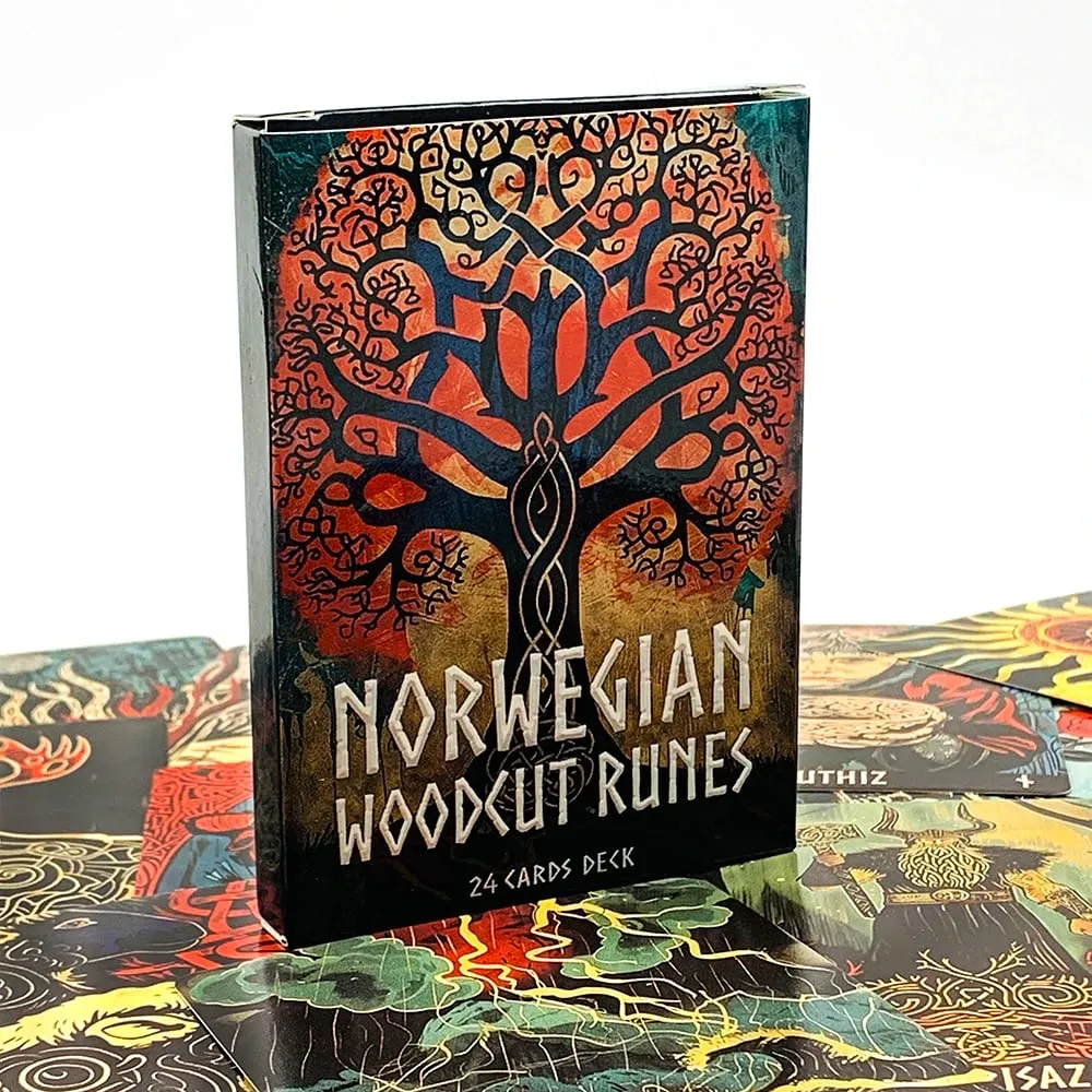 10*7CM Norwegian Woodcut Runes Oracle Deck A 24 Cards Deck English Version The Elder Futhark Runes Oracle Deck Divination & Gift