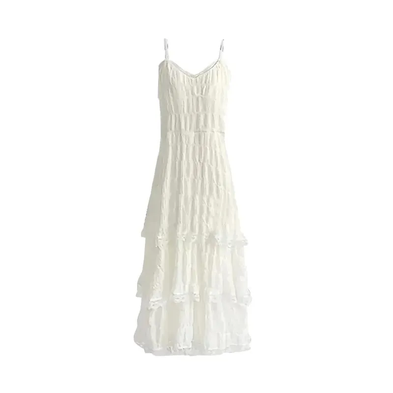 Verano Befree largo clásico Casual volantes elegante Maxi correa Camis sedoso playa encaje elegante vestido de fiesta Vestidos Sexy mujeres