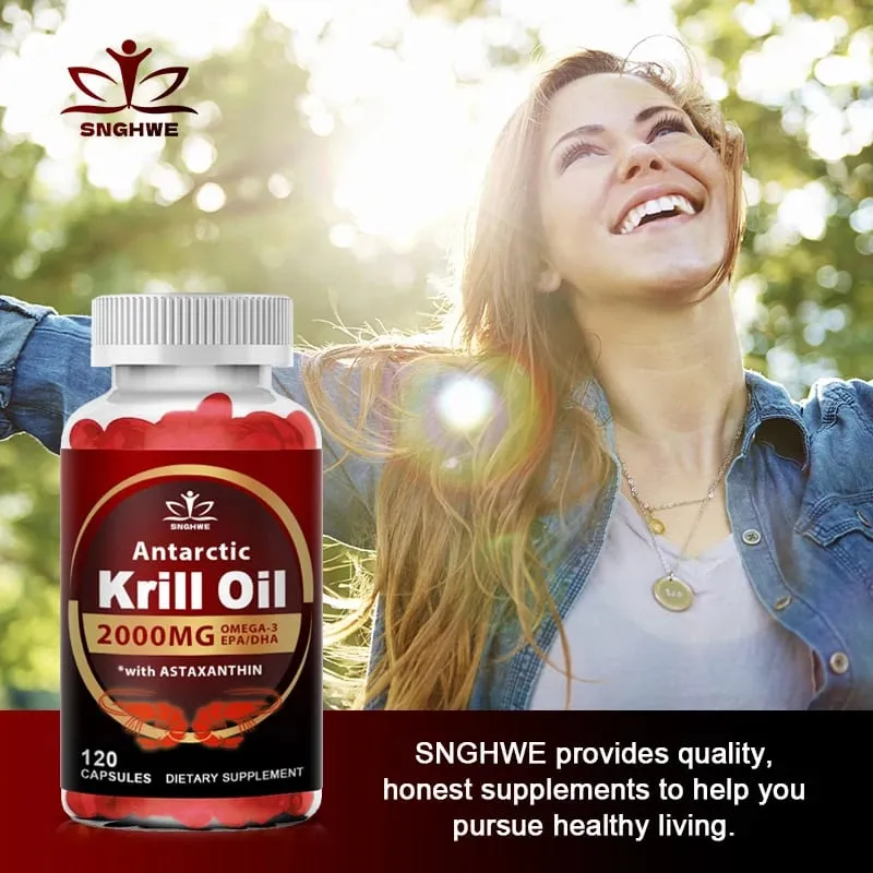 Aceite de krill antártico, 2000 mg por porción, con omega-3, EPA DHA y astaxantina, apoya la salud de las articulaciones, el cerebro, el corazón y la presión arterial