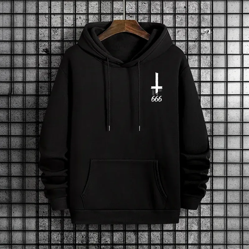 Autumn Winter Male Top Casual Pullover 666 & Inverted Cross Men's Gothic Hoodies Demonic Horror Face Print Sweatshirt Streetwear