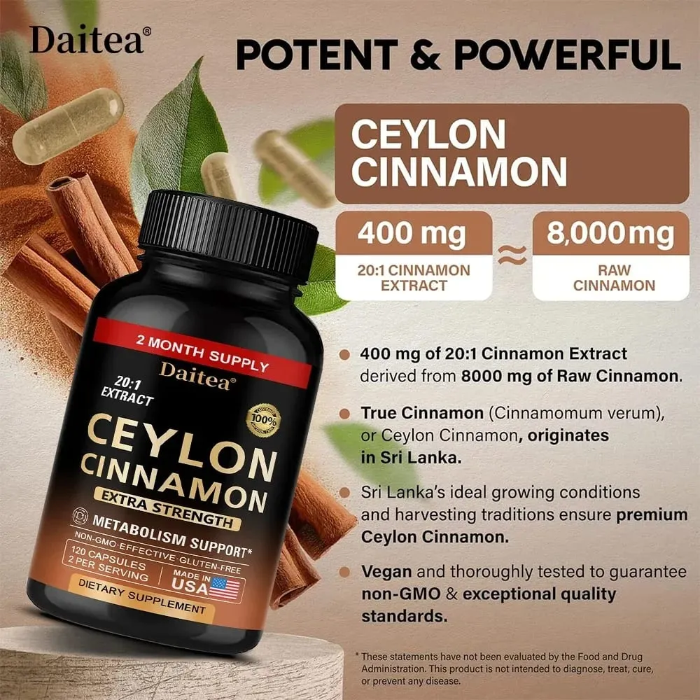 Ceylon Cinnamon Capsules - Antioxidant Promotes Heart Health and Metabolism Support The Immune System