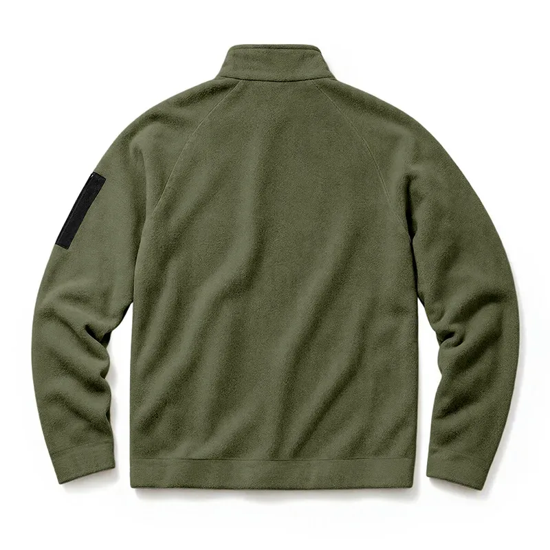 Men Fleece Stand Collar Sweatshirt Diagonal Zipper Arm Pocket Long Sleeve Loose Casual Pullover Autumn Winter Outdoor Tops