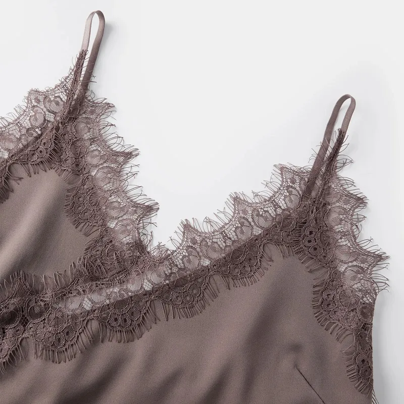 y2k Coquette Satin Lace Cami Tops Silky Lace Trim Patchwork Spaghetti Strap Low Cut Asymmetrical Camisole Women Sexy Slip Tanks