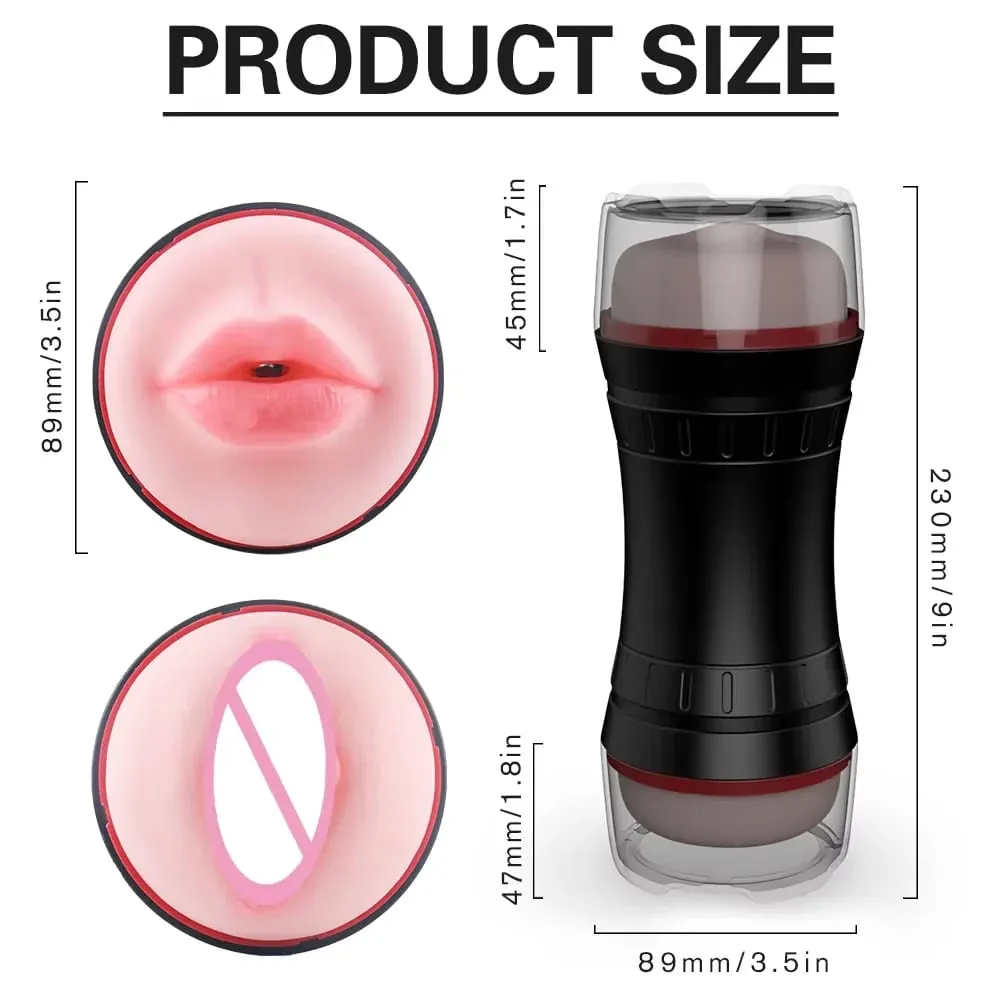 Taza masturbadora masculina, venta al por mayor, vagina texturizada realista de bolsillo, doble extremo, sexo Oral Stroker