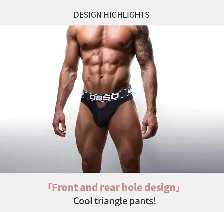 1/3Pcs Cotton Men Underwear Sexy Breathable Bikini Panties Underpants Large Crotch Pouch Mens Briefs with Front and Back Cutouts