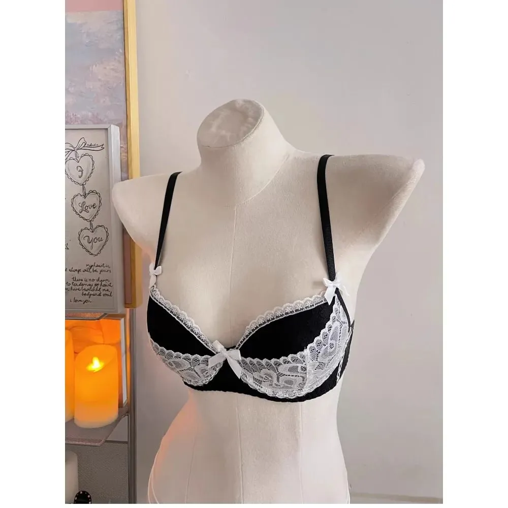 Ladies Halter Neck Lace Bra Detachable Bow Design Underwire Push Up Brassiere Side Breast Collection Daily Intimates Lingerie