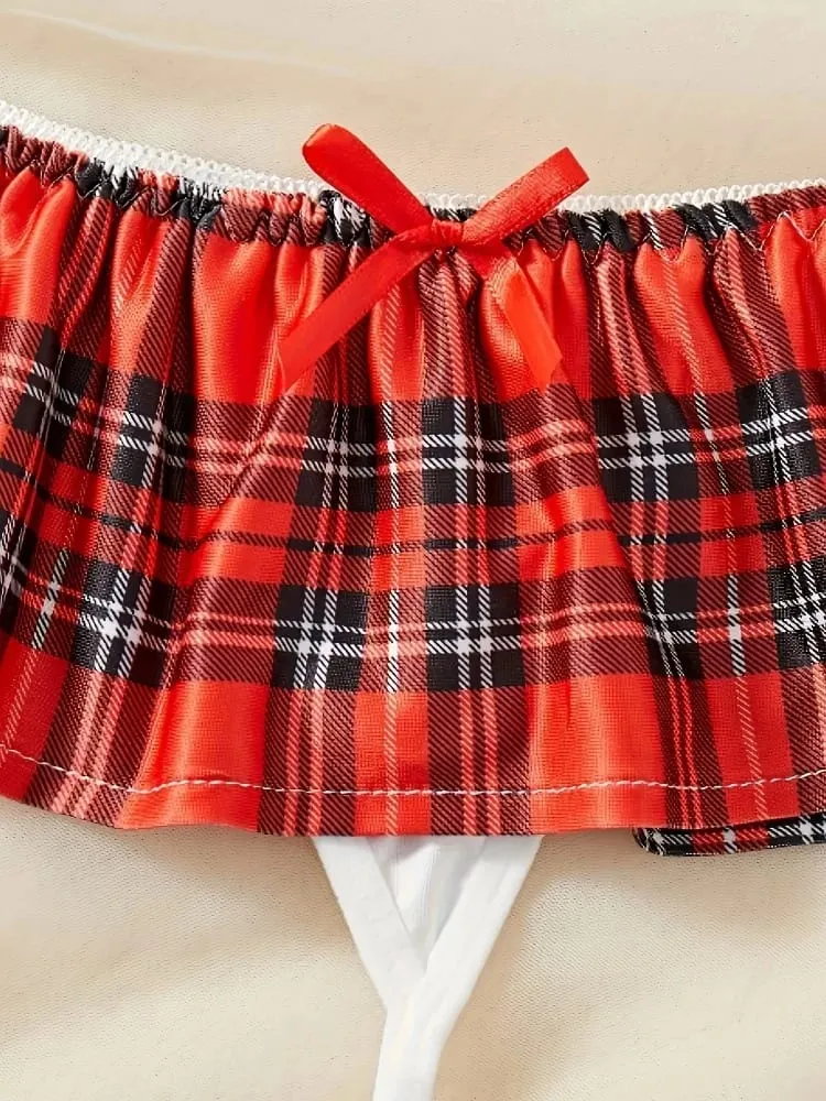Sailor Schoolgirl Cosplay Lingerie Set Navy Uniform Ruffle Lace Bow Trim Roleplay Outfit