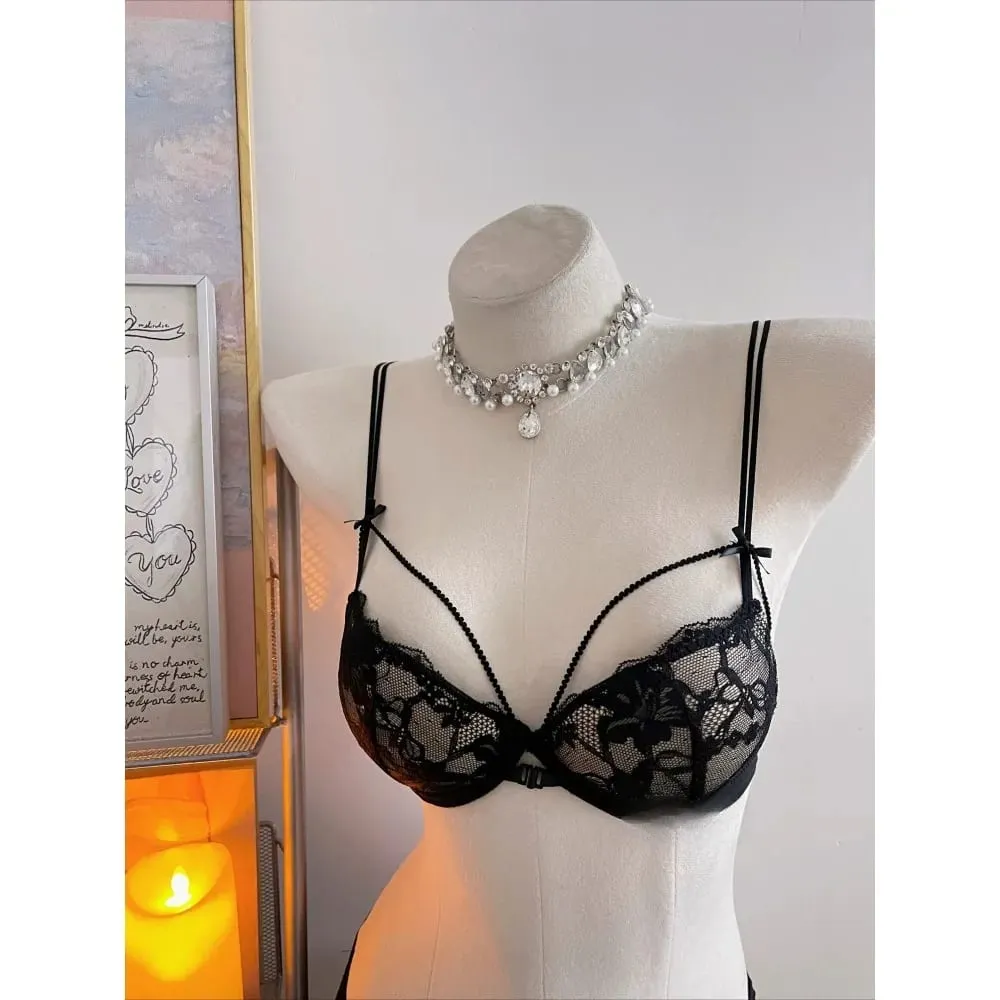 Womens Beauty Back Lace Bra Front Closure Design No Underwire Thin Straps Breathable Lingerie For Small Bust 32-38 Casual Wear