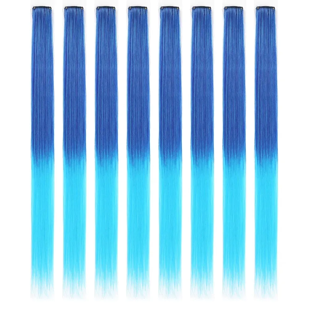 8pcs/pack Colored Party Highlights Clip in Hair Extensions for Girls 22 inches Multi-colors Straight Hair Synthetic Hairpieces