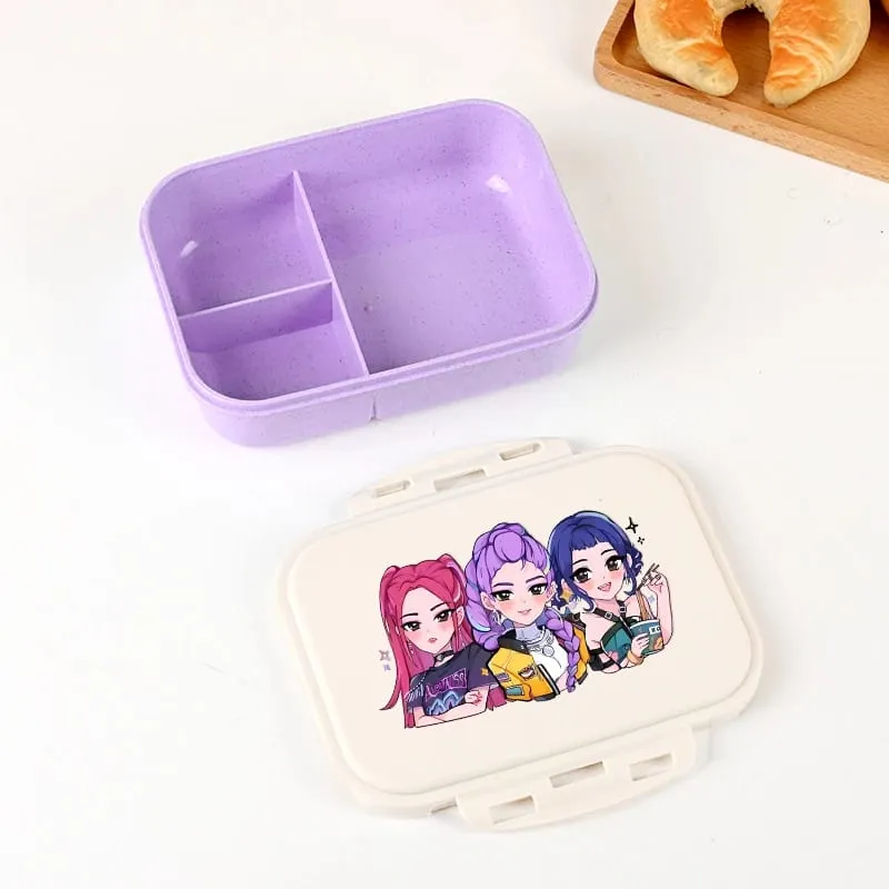 Demon Hunters Lunch Box para sa Boy Girl Cute Mira Zoey Jinu Portable Plastic Bento Box na may Dinnerware Food Fruit Container
