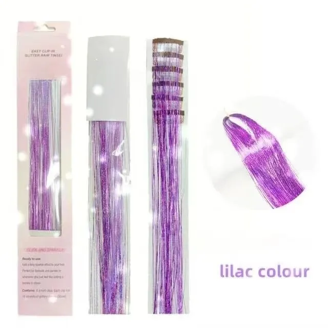 6Pcs Hair Tinsel Clip in Hair Extensions 20 Inch Synthetic Colorful Shiny Sparkle Glitter Tinsel Hair for Women Girls Cosplay