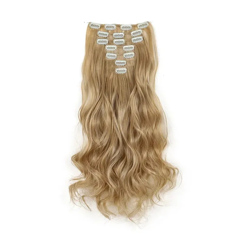 24Inch Synthetic Hair Extension Long Wavy Curly 7pcs/Set Hair Clip Style Hair Extensions Black Blonde Hairpiece for Women