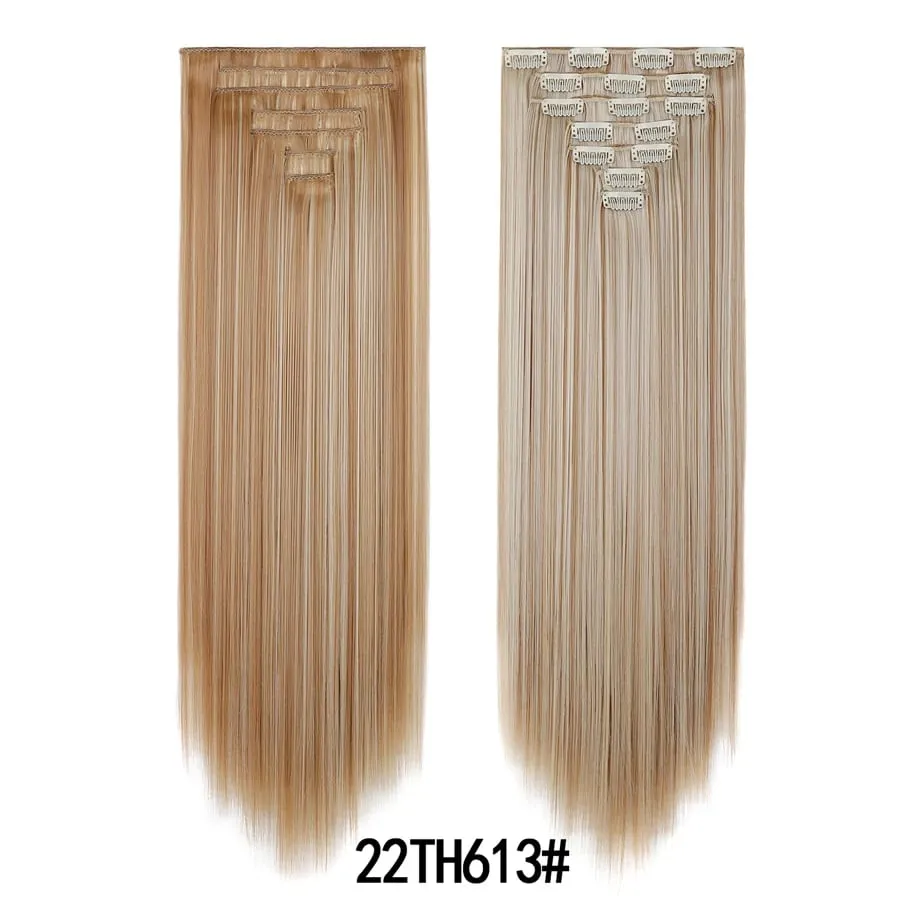 7 Pcs Clip in Hair Extensions 16 Clip in 24 Inch Straight Double Weft Synthetic Hair Extensions for Women Daily Hairstyle