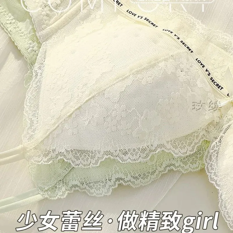 Women's lingerie set for small busts autumn and winter thin style minimizes large busts no underwire supports side breasts