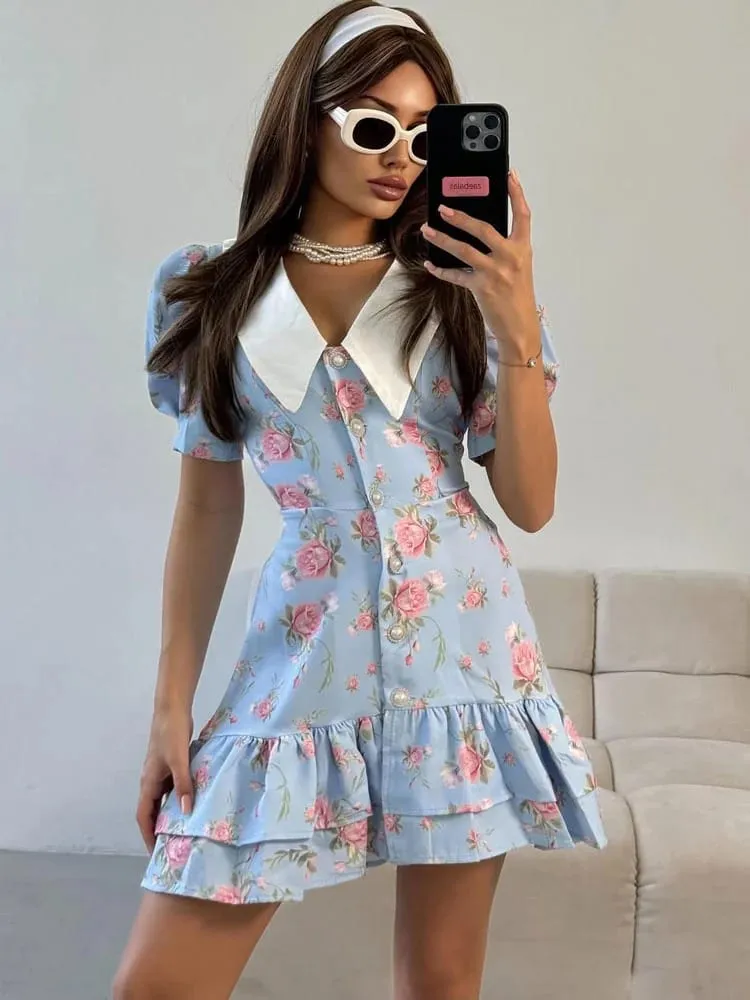Tossy Gedruckt Revers Mode Mini Kleid frauen Kurzarm Patchwork Kontrast Elegante Sommer Kleid 2025 Weibliche, Figurbetontes Kleid