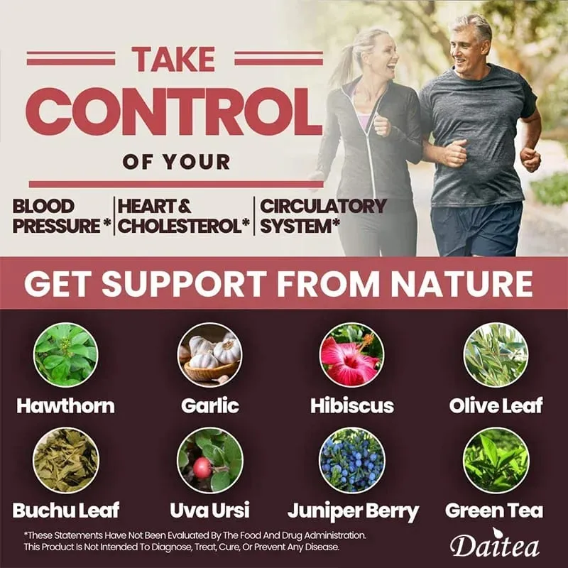 Daitea Circulatory Health Support Supplement with Hawthorn Garlic and Olive Leaf Extracts - For Heart Support - 120 Capsules — image 6