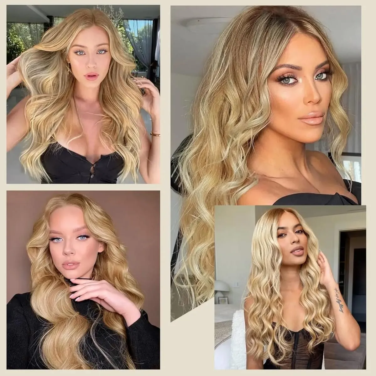 4 PCS Water Wave Clip In Hair Extensions Ombre Blonde Synthetic Natural Hairpieces For Women Lightweight All Day Wear