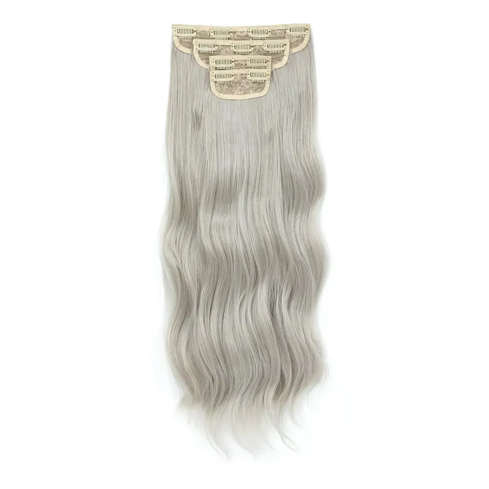 4Pcs/Set 11 Clips 22 Inches 220g Beach Waves Clip in Hair Extensions Sandy Blonde Champagne Heat Resistant Synthetic Hairpiece