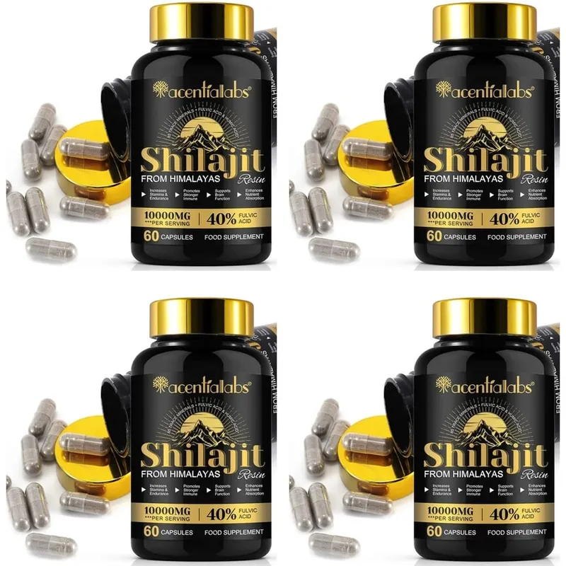 Shilajit Resin Capsules from Himalayas 1000mg 10:1 Extract 40% Fulvic Acid 60 Count Supports Stamina & Endurance Brain Function