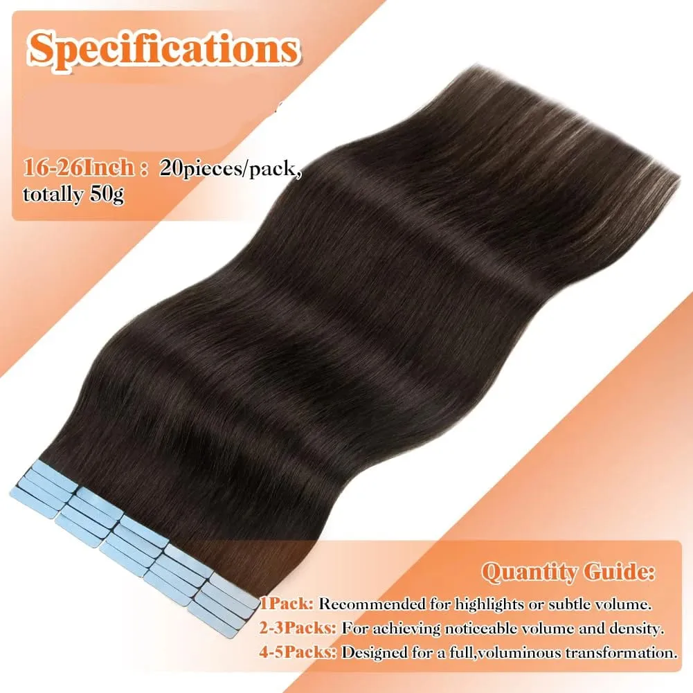 Tape in Hair Extensions Human Hair 20pcs 50g Remy Hair Extensions Straight Tape Extensions Human Hair Natural Black