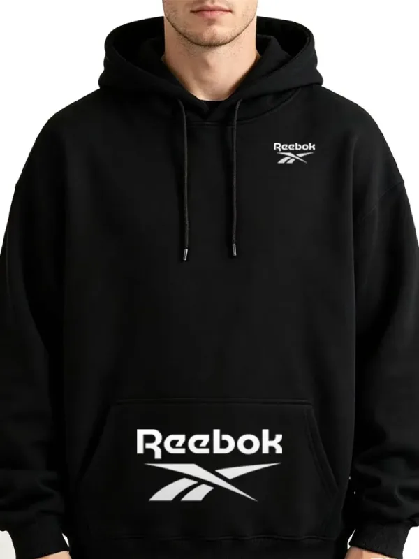 Reebok Logo Men's and Women's Casual Hooded Sweatshirt - Solid Hooded T-shirt - Street Style Casual Sweatshirt - Various Loose S