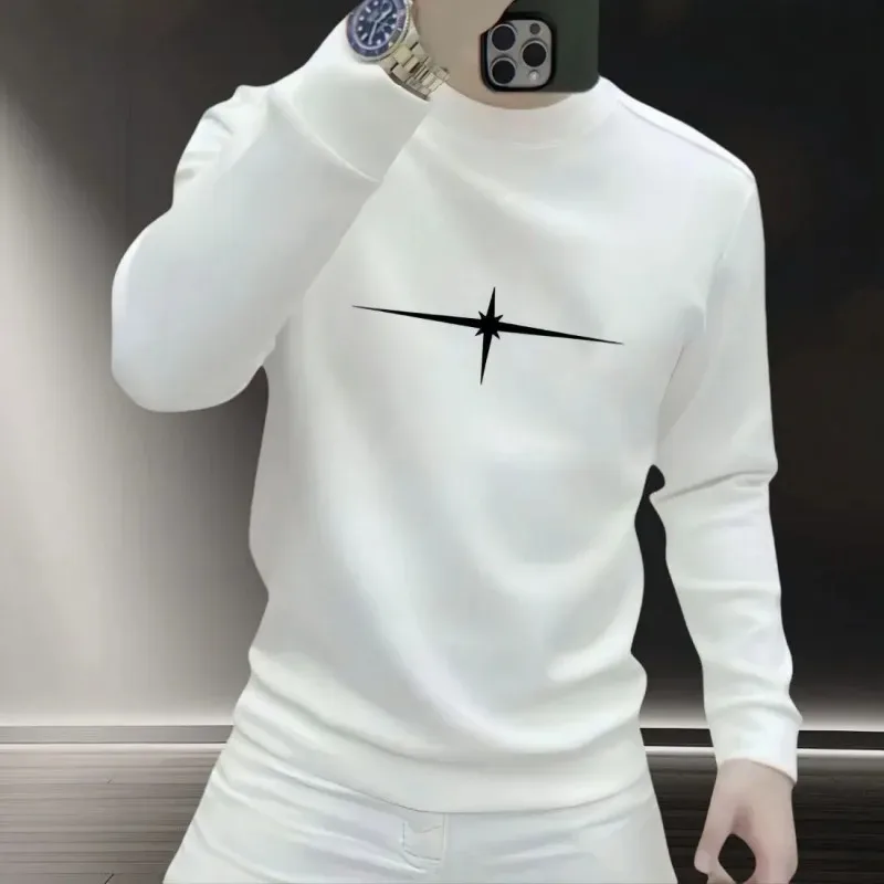 Men's Crew Neck Long-Sleeve Sweatshirt with Black Star/Compass-Like Print Casual Daily Top Fashion Harajuku Y2K Hoodies