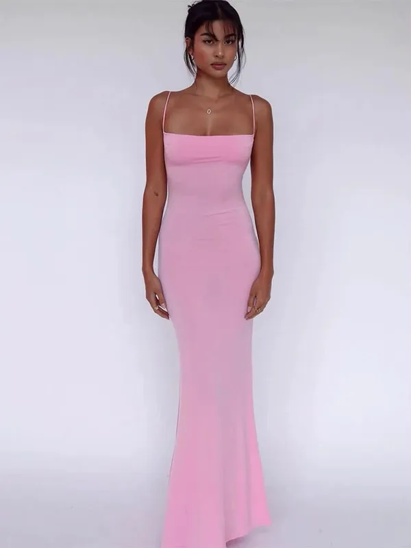 Hugcitar Summer Solid Sleeveless Backless Elegant Sexy Bodycon Y2K Maxi Prom Dress Women Clothes Birthday Party Casual Y2K
