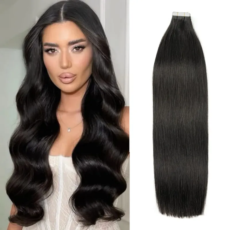 Tape in Hair Extensions Human Hair Silky Straight Tape ins Human Hair Extensions 20 Pcs/Pack Real Human Hair Tape in Extensions