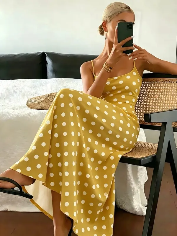Spring/Summer New Elegant Polka Dot Print Slimming Dress Elegance Fashionable Women's Clothing Casual Midi Dress