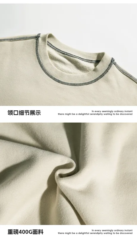 2025 Spring New Fashion Men's Color-coded Casual Trendy Long Sleeve O-neck Heavy Duty Pullover Male Vintage Hoodies Tops Clothes